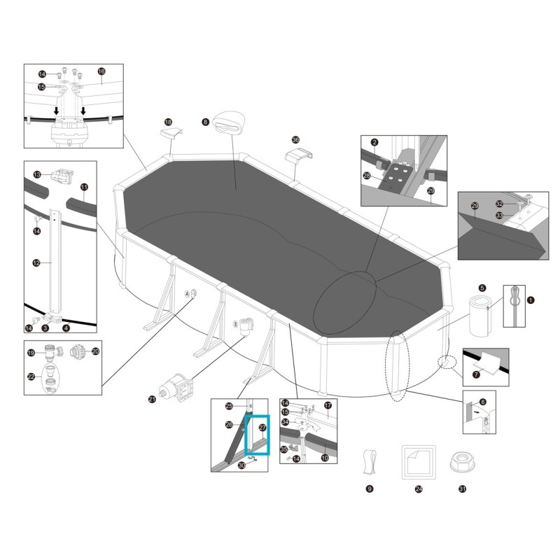 Base de support triangulaire pour piscine ovale Hydrium - 7,32 m x 3,66 m x 1,32 m
