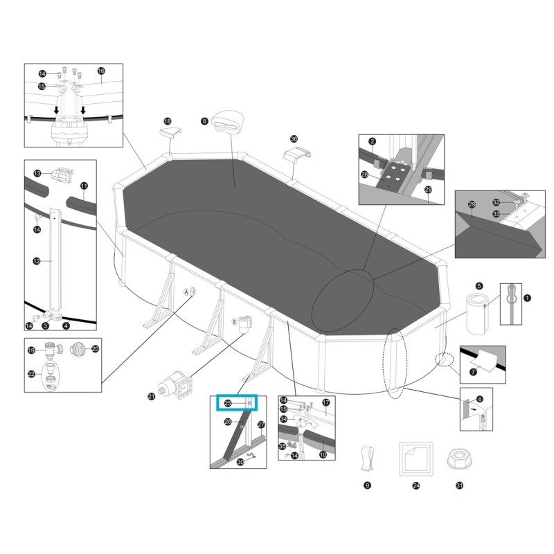 Support vertical triangulaire pour piscine ovale Hydrium - 7,32 m x 3,66 m x 1,32 m