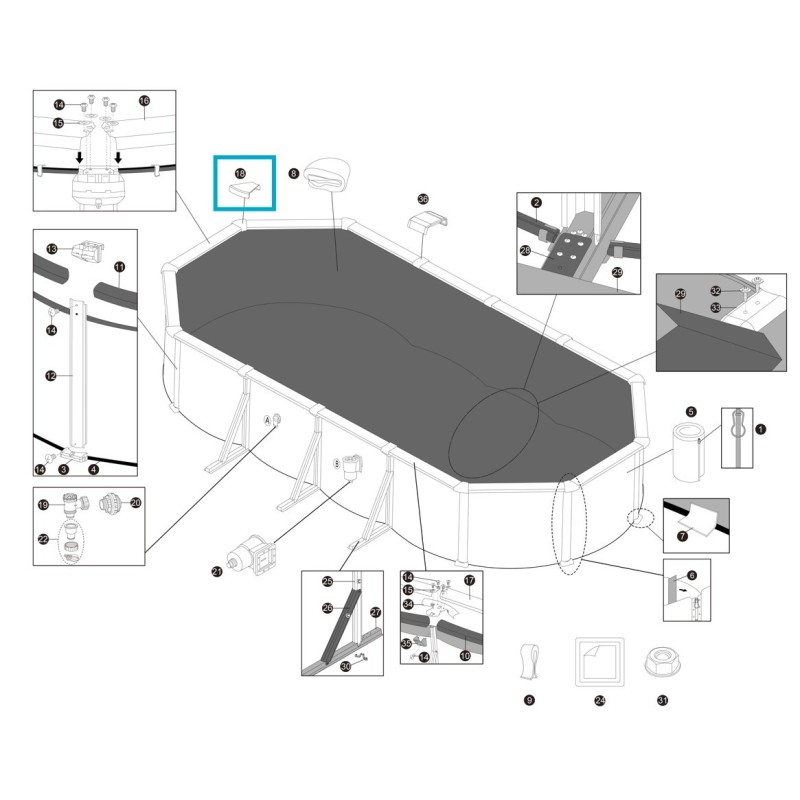Protection supérieure pour piscine Hydrium - 7,32 m x 3,66 m x 1,32 m