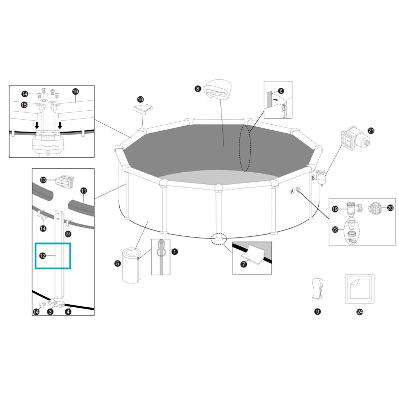 Support vertical pour piscine Hydrium - 5,49 x 1,32 m