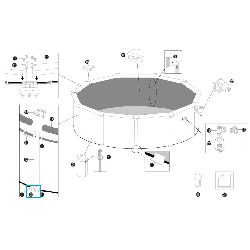 Connecteur inférieur en plastique pour piscine Hydrium - 4,57 m x 1,22 m
