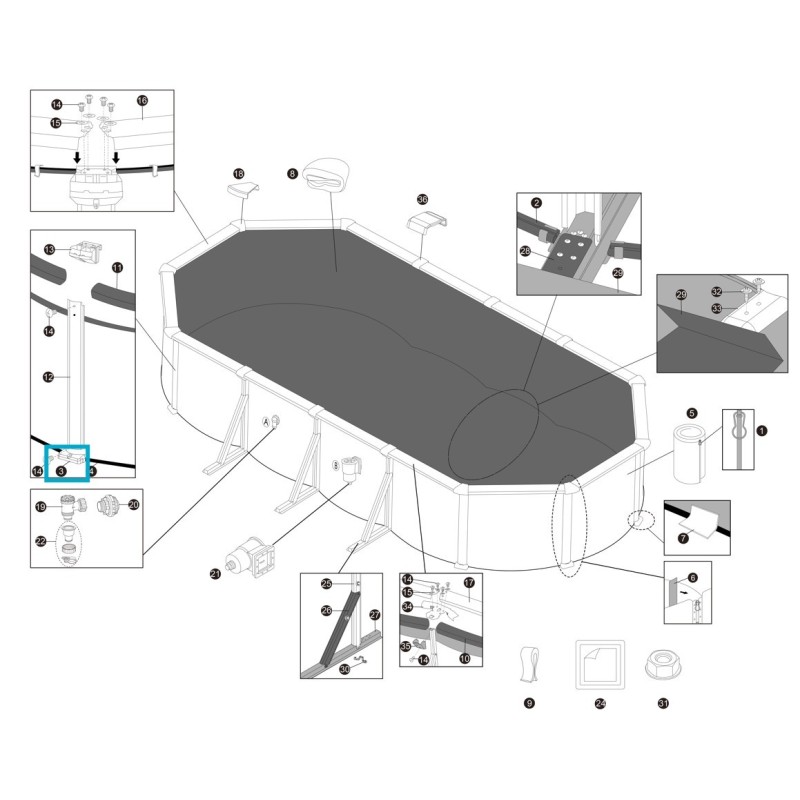 Connecteur inférieur en plastique pour piscine Hydrium - 7,32 m x 3,66 m x 1,32 m
