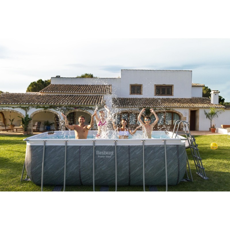 Piscine Tubulaire Rect. Bestway Power Steel 404x201 Marbre Piscine Tubulaire Rect. Bestway Power Steel 404x201 Marbre