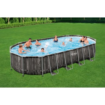 Piscine hors sol tubulaire ovale Bestway Power Steel 732 x 366 x 122 cm décor bois