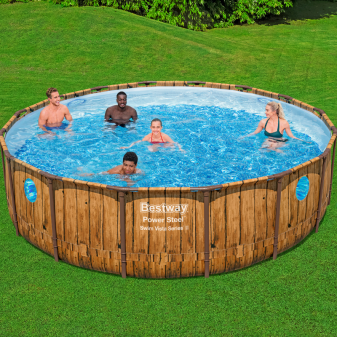 Piscine hors sol tubulaire ronde Bestway Power Steel Swim Vista 488 x 122 cm décor bois