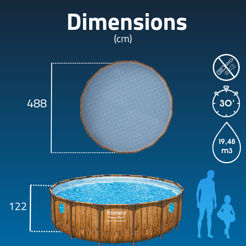 Piscine Tubulaire Ronde Bestway Power Steel Swim Vista 488x122