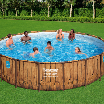 Piscine hors sol tubulaire ronde Bestway Power Steel Swim Vista 549 x 122 cm décor bois
