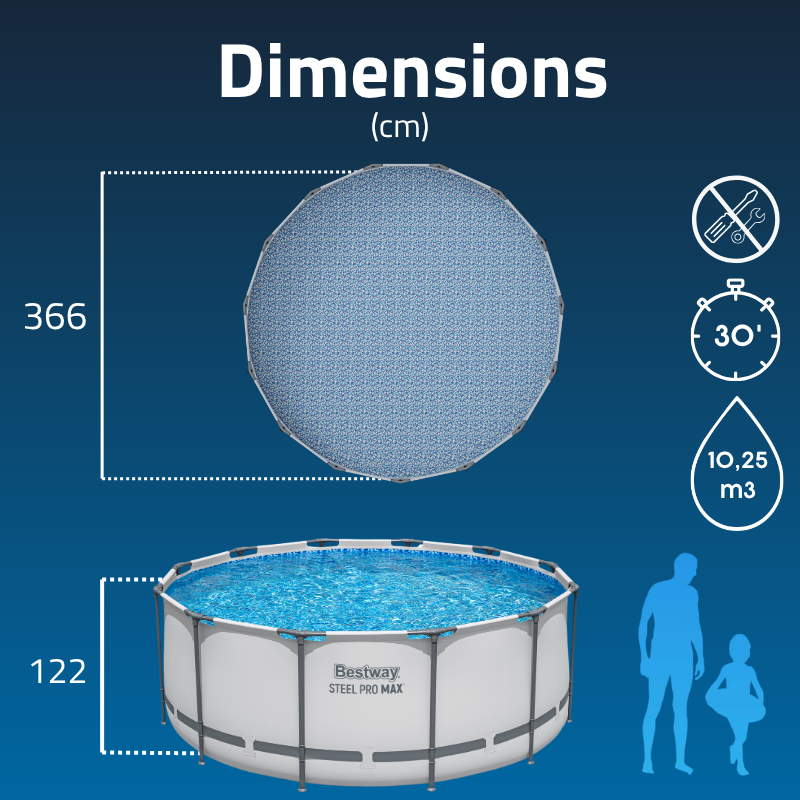 Piscine Tubulaire Ronde Bestway Steel Pro Max 366x122 Grise