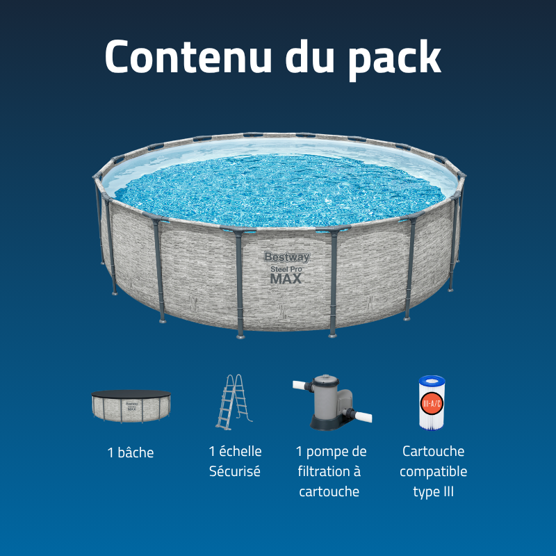 Piscine Tubulaire Ronde Bestway Steel Pro Max 488x122 Pierres