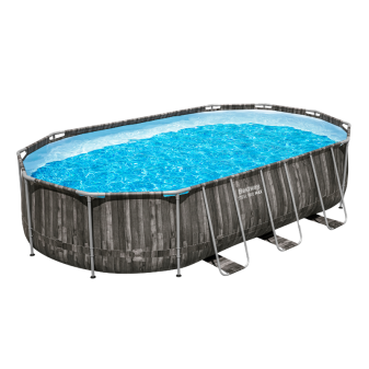 Piscine hors sol tubulaire ovale Bestway Power Steel 610 x 366 x 122 cm décor bois