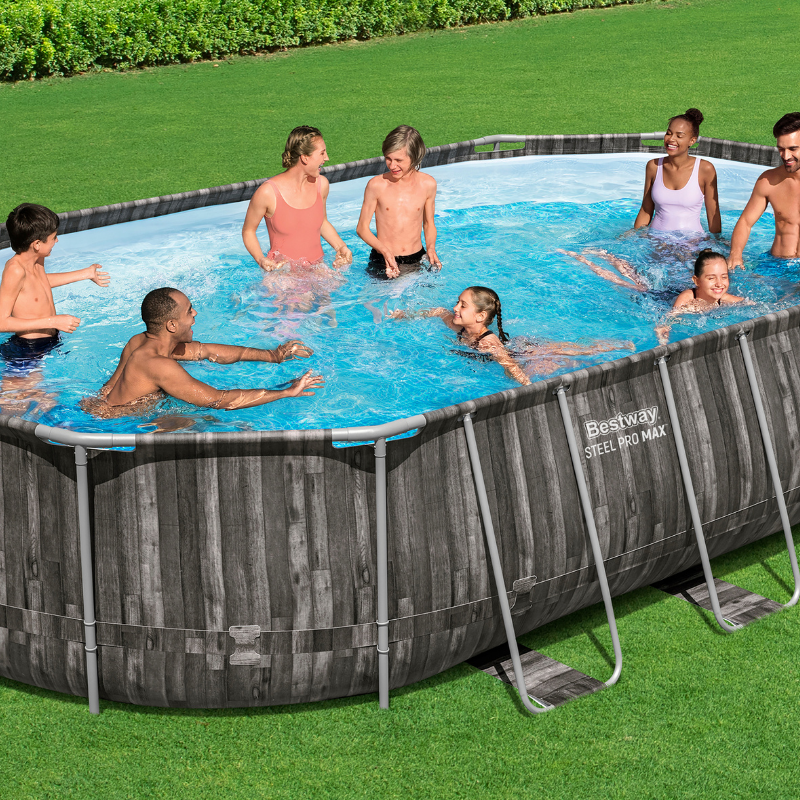 Piscine Tubulaire Ovale Bestway Power Steel 610x366 décor Bois