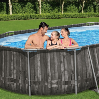 Piscine Tubulaire Ovale Bestway Power Steel 610x366 décor Bois