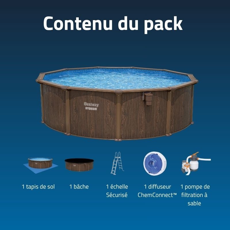 Piscine Acier Ronde Bestway Hydrium 488x132 Effet Bois