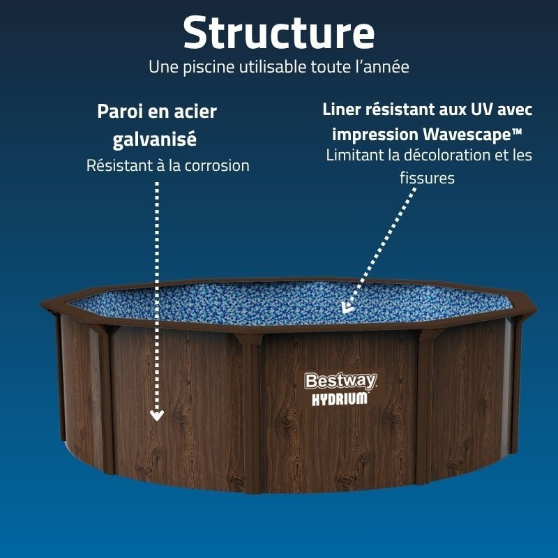 Piscine Acier Ronde Bestway Hydrium 488x132 Effet Bois