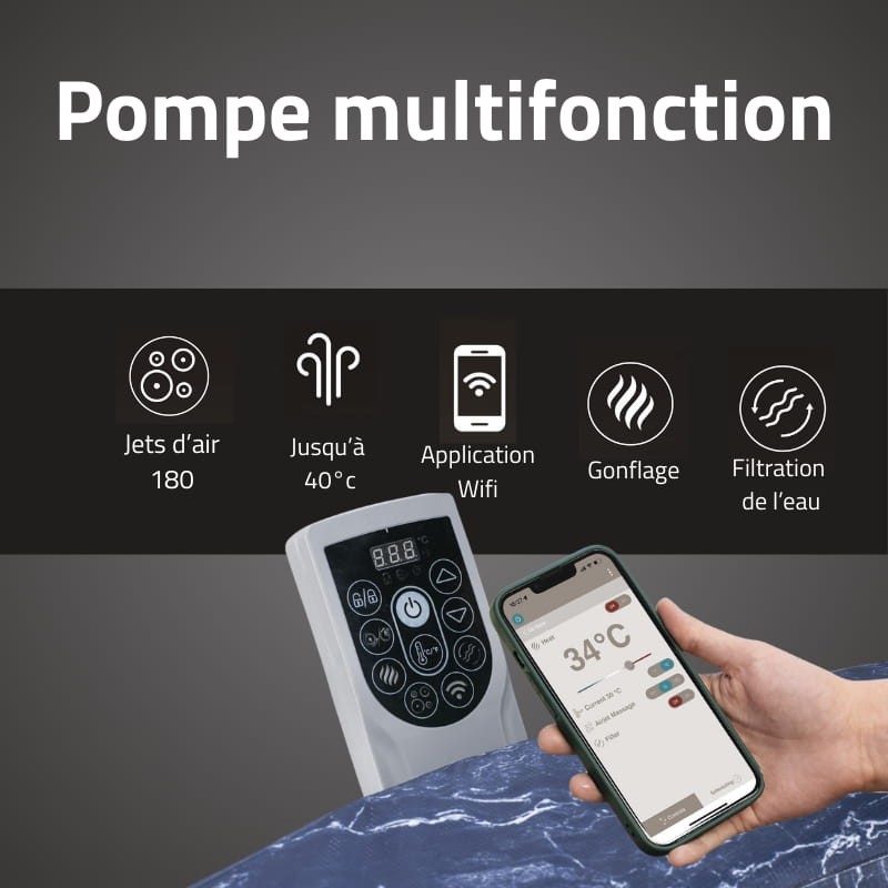 Spa gonflable rond Lay-Z-Spa Toronto Smart AirJet 5-7 personnes écoénergétique WIFI Bestway
