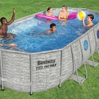 Piscine hors sol tubulaire ovale Bestway Steel pro max Splash View 549 x 274 x 122 cm décor pierre