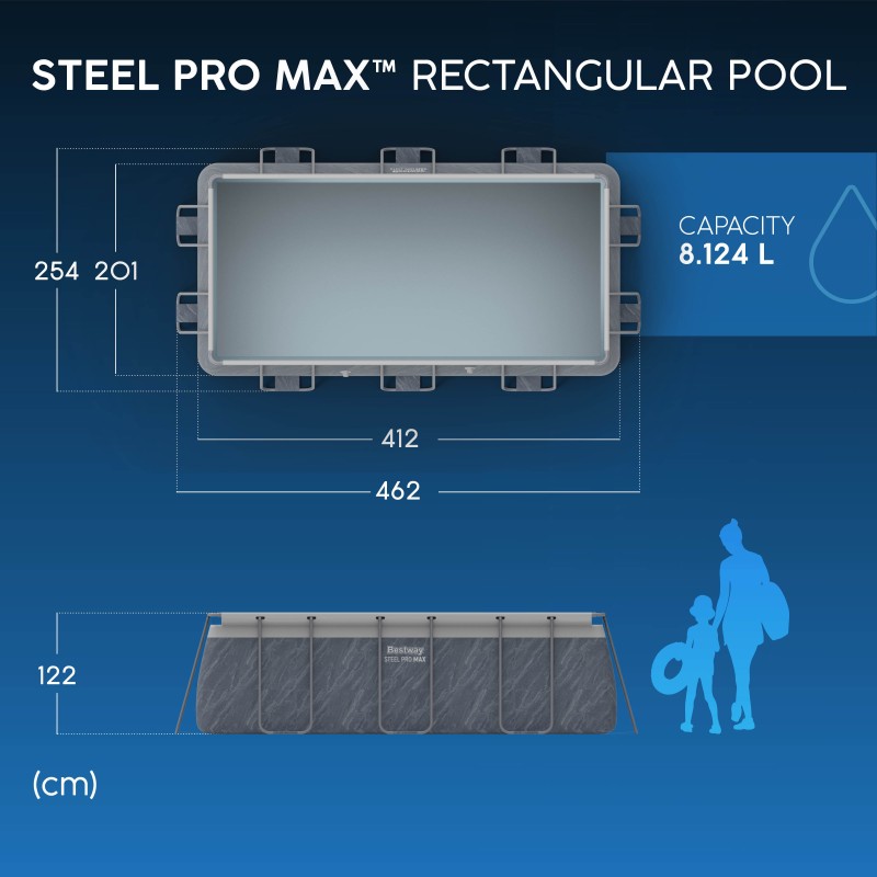 Piscine Tubulaire Rect. Bestway Steel Pro Max 412x201 Marbre