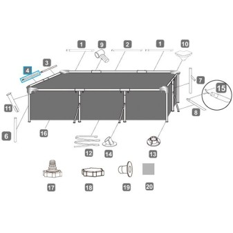 Montant horizontal "D" pour piscine Steel Pro™ Bestway® 300 x 200 x 65 cm