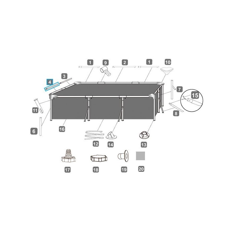 Montant horizontal "D" pour piscine Steel Pro™ Bestway® 300 x 200 x 65 cm