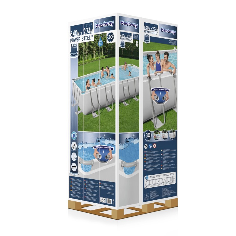 Piscine hors sol rectangle Power Steel gris clair 640 x 274 x 132 cm