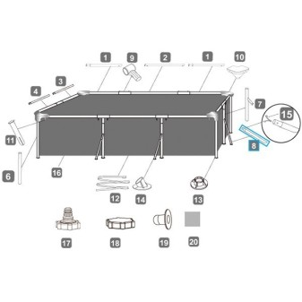 Pied vertical pour piscine Steel Pro rectangulaire - 300 et 366 x 200 x 66 cm