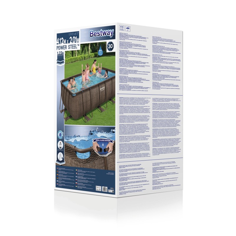 Piscine hors sol rectangle Power Steel 412 x 201 x 122 cm rotin marron