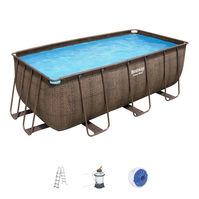 Piscine hors sol rectangle Power Steel 412 x 201 x 122 cm rotin marron
