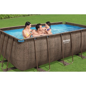 Piscine hors sol rectangle Power Steel 412 x 201 x 122 cm rotin marron