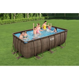 Piscine hors sol rectangle Power Steel 412 x 201 x 122 cm rotin marron