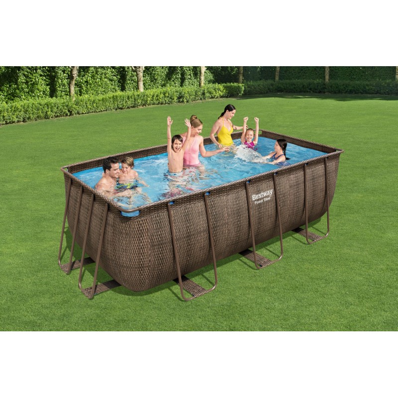 Piscine hors sol rectangle Power Steel 412 x 201 x 122 cm rotin marron