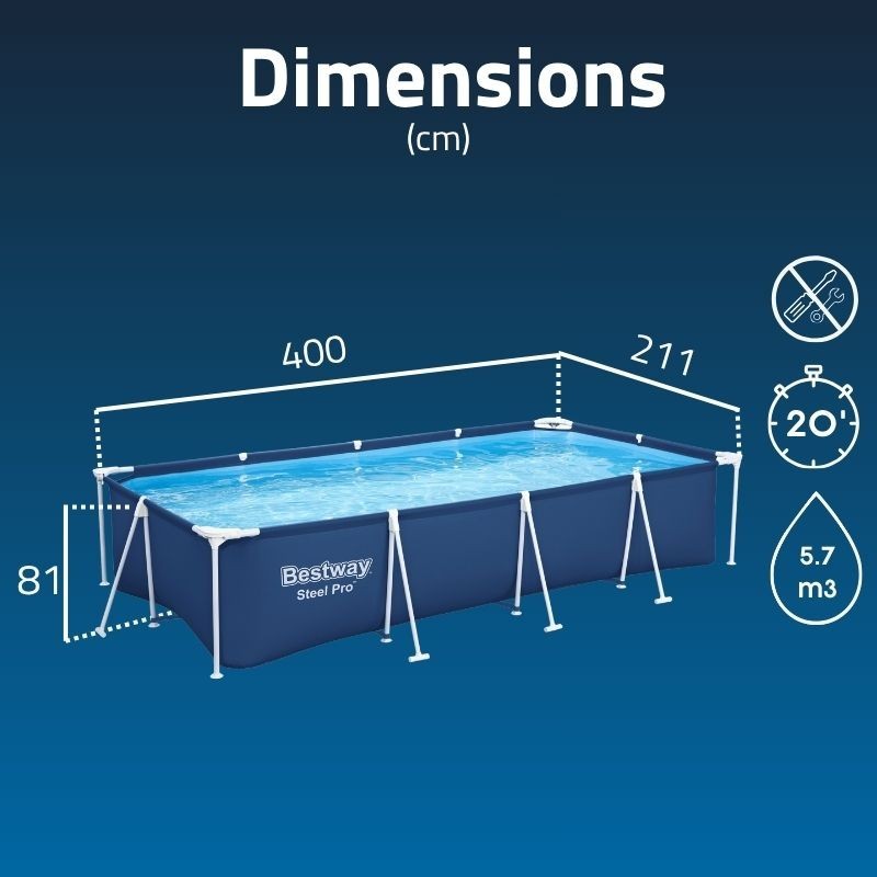 Piscine Tubulaire Rect. Bestway Steel Pro 400x211 Bleue