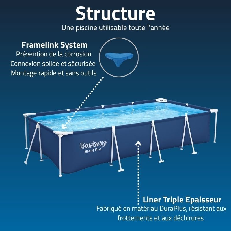 Piscine Tubulaire Rect. Bestway Steel Pro 400x211 Bleue