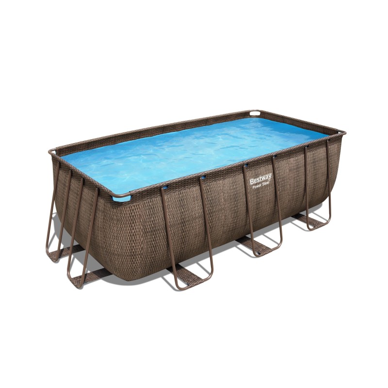 Piscine hors sol rectangle Power Steel 412 x 201 x 122 cm rotin marron