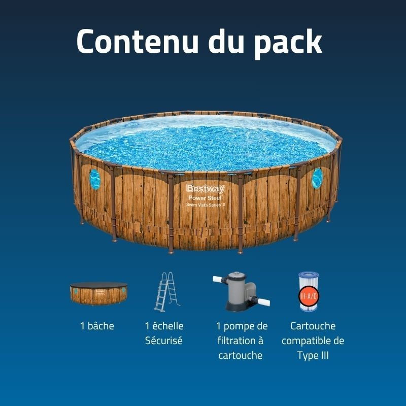 Piscine Tubulaire Ronde Bestway Power Steel Swim Vista 488x122