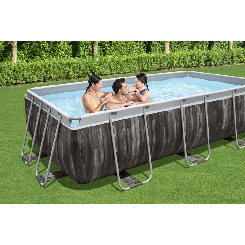 Piscine hors sol rectangle Power Steel™ 404 x 201 x 100 cm effet bois avec filtre à sable, échelle