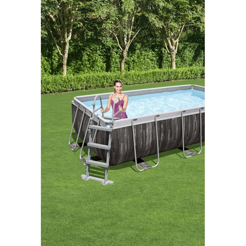 Piscine hors sol rectangle Power Steel™ 404 x 201 x 100 cm effet bois avec filtre à sable, échelle
