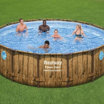 Piscine hors sol tubulaire ronde Bestway Power Steel Swim Vista 488 x 122 cm décor bois