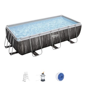 Piscine hors sol rectangle Power Steel™ 404 x 201 x 100 cm effet bois avec filtre à sable, échelle