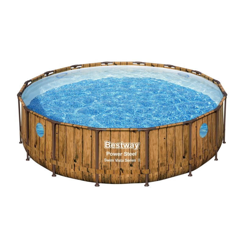 Piscine hors sol tubulaire ronde Bestway Power Steel Swim Vista Series™ 488 x 122cm décor bois sans accessoires Piscine hors sol tubulaire ronde Bestway Power Steel Swim Vista Series™ 488 x 122cm décor bois sans accessoires