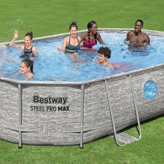 Piscine hors sol tubulaire ovale Bestway Steel Pro MAX™ 488 x 305 x 107 cm décor pierres