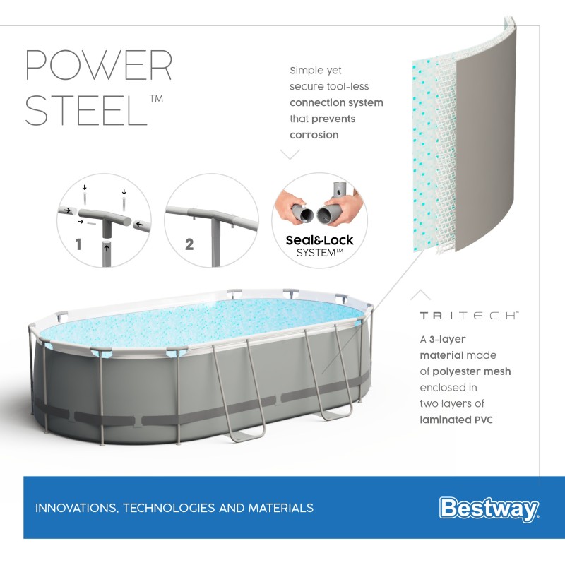 Piscine Tubulaire Ovale Bestway  Power Steel™ 488x305 Grise