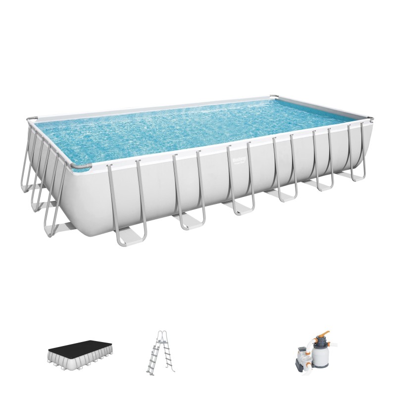Piscine hors sol rectangle Power Steel gris clair 732 x 366 x 132 cm