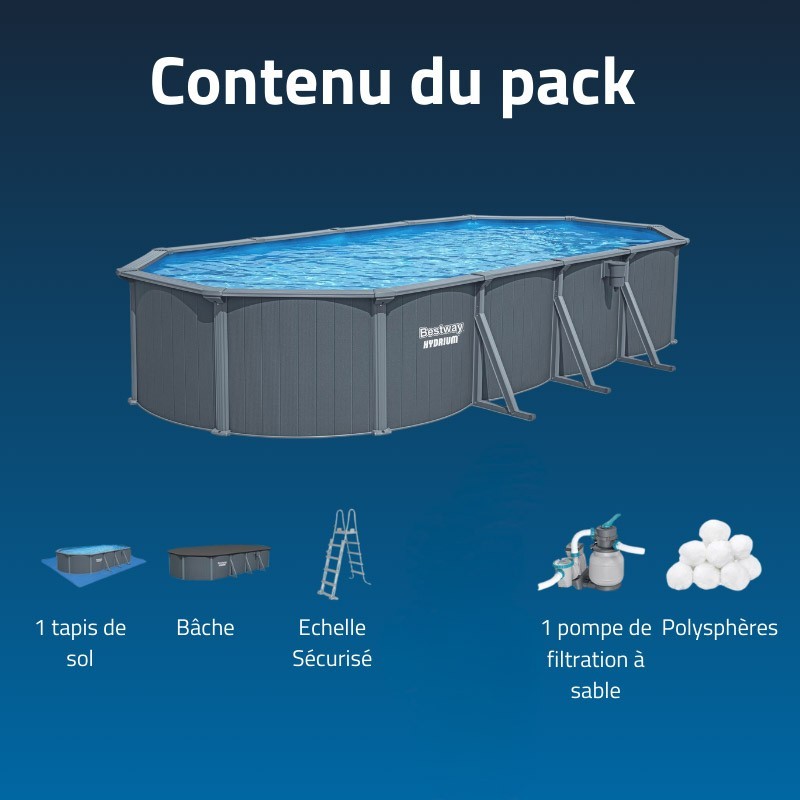 Piscine Acier Ovale Bestway Hydrium 732x366 Gris Foncé