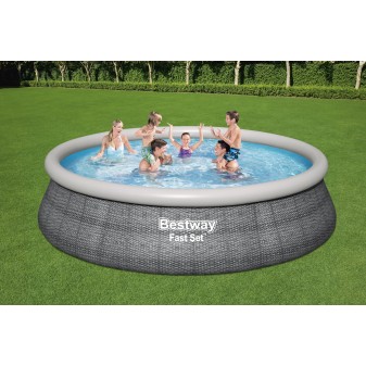 Piscine Gonflable Ronde Bestway Fast Set 457cm Imprimé Rotin