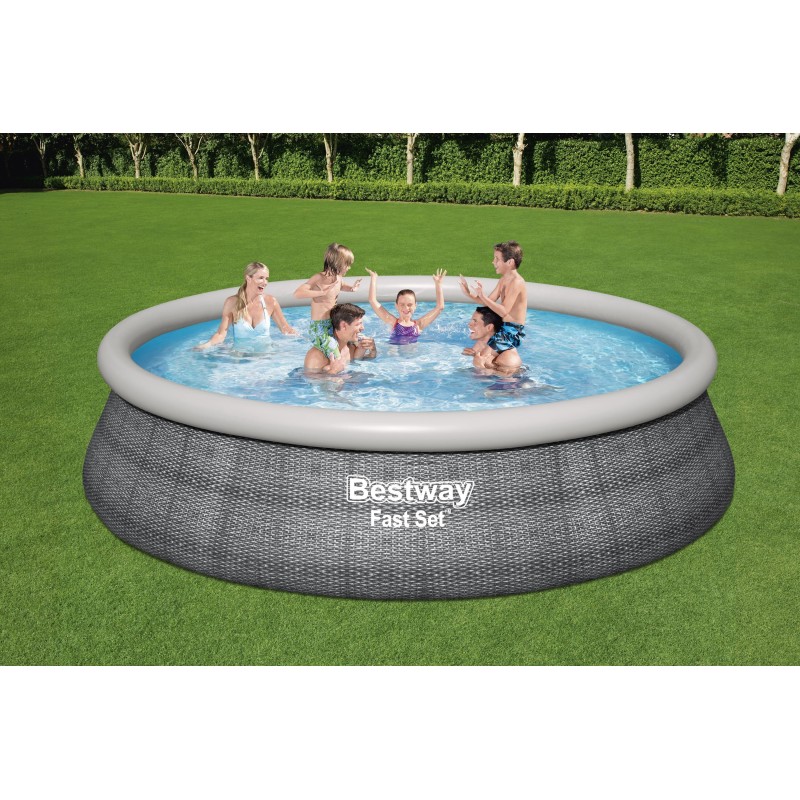 Piscine Gonflable Ronde Bestway Fast Set 457cm Imprimé Rotin