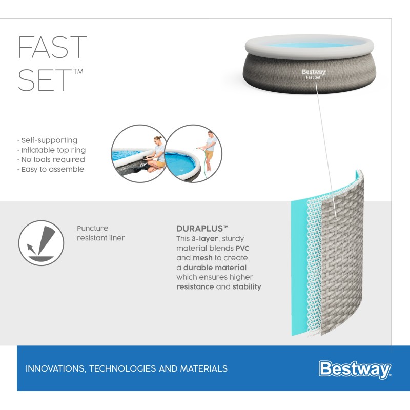 Piscine Gonflable Ronde Bestway Fast Set 457cm Imprimé Rotin