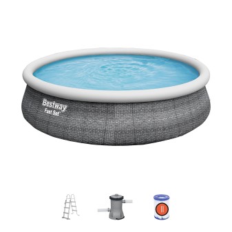 Piscine Gonflable Ronde Bestway Fast Set 457cm Imprimé Rotin