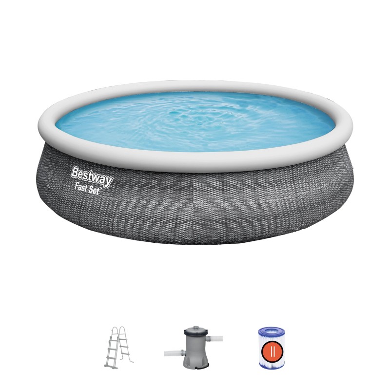 Piscine Gonflable Ronde Bestway Fast Set 457cm Imprimé Rotin