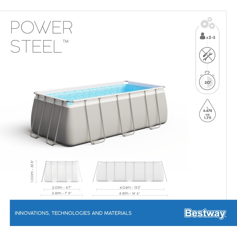 Piscine Tubulaire Rect. Bestway Power Steel™ 404x201 Grise