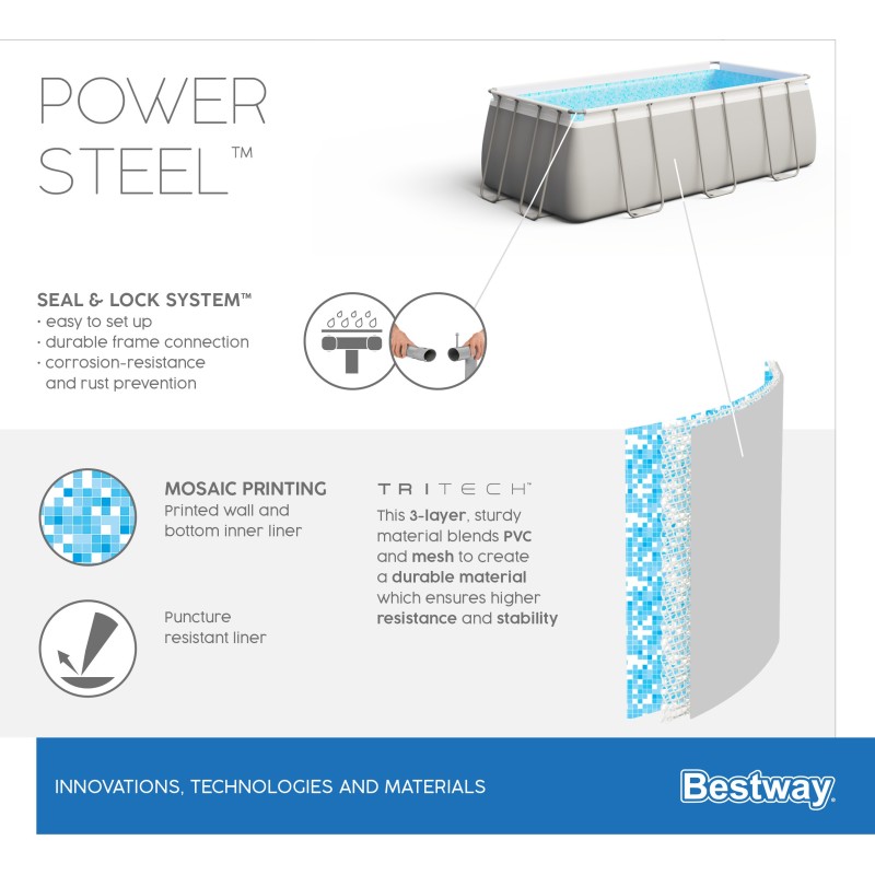 Piscine Tubulaire Rect. Bestway Power Steel™ 404x201 Grise
